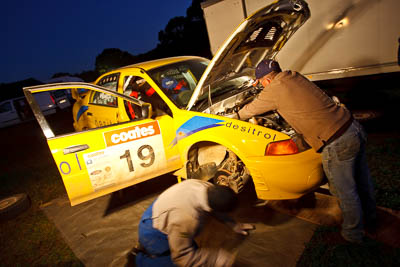 19;21-June-2008;ARC;Australia;Australian-Rally-Championship;Evo-6;Glen-Weston;John-Goasdoue;Mitsubishi-Lancer;Mitsubishi-Lancer-Evolution-VI;QLD;Queensland;Sunshine-Coast;atmosphere;auto;motorsport;movement;night;racing;service-park;speed;wide-angle