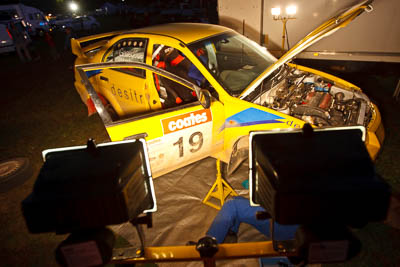 19;21-June-2008;ARC;Australia;Australian-Rally-Championship;Evo-6;Glen-Weston;John-Goasdoue;Mitsubishi-Lancer;Mitsubishi-Lancer-Evolution-VI;QLD;Queensland;Sunshine-Coast;atmosphere;auto;motorsport;movement;night;racing;service-park;speed;wide-angle