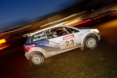 23;21-June-2008;ARC;Australia;Australian-Rally-Championship;Gerard-McConkey;Marius-Swart;QLD;Queensland;Sunshine-Coast;Volkswagen-Polo-S2000;atmosphere;auto;motorsport;movement;racing;service-park;speed;wide-angle