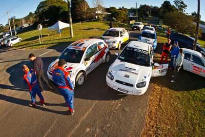 3;5;22-June-2008;ARC;Australia;Australian-Rally-Championship;Chris-Murphy;Darren-Windus;Eli-Evans;Ford-Fiesta-S2000;Imbil;Jonathon-Mortimer;QLD;Queensland;Subaru-Impreza-WRX;Sunshine-Coast;atmosphere;auto;fisheye;motorsport;racing;service-park