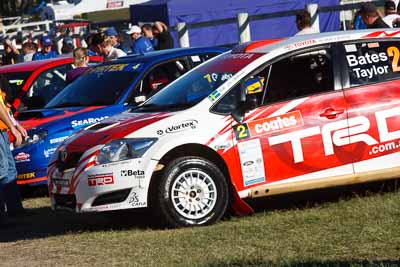 2;22-June-2008;ARC;Australia;Australian-Rally-Championship;Coral-Taylor;Imbil;Neal-Bates;QLD;Queensland;Sunshine-Coast;Team-TRD;Toyota-TRD-Corolla-S2000;auto;motorsport;official-finish;podium;racing;telephoto