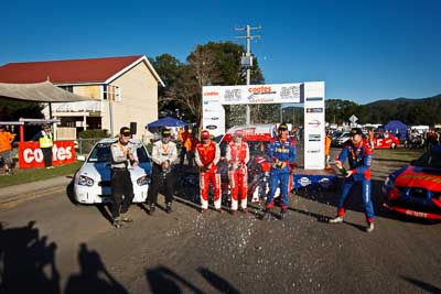 22-June-2008;ARC;Australia;Australian-Rally-Championship;Chris-Murphy;Coral-Taylor;David-Green;Eli-Evans;Imbil;Michael-Guest;Neal-Bates;QLD;Queensland;Sunshine-Coast;afternoon;auto;motorsport;official-finish;podium;racing;wide-angle