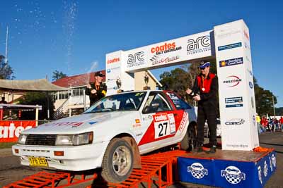 27;22-June-2008;ARC;Australia;Australian-Rally-Championship;Ben-Cullen;Imbil;Matthew-Cullen;QLD;Queensland;Sunshine-Coast;Toyota-Sprinter;afternoon;auto;motorsport;official-finish;podium;racing;wide-angle