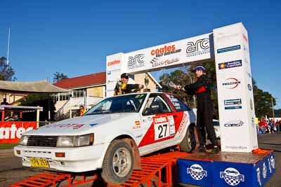 27;22-June-2008;ARC;Australia;Australian-Rally-Championship;Ben-Cullen;Imbil;Matthew-Cullen;QLD;Queensland;Sunshine-Coast;Toyota-Sprinter;afternoon;auto;motorsport;official-finish;podium;racing;wide-angle