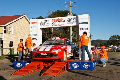 22;22-June-2008;ARC;Australia;Australian-Rally-Championship;Imbil;Mitsubishi-Mirage;Molly-Taylor;QLD;Queensland;Sunshine-Coast;Toni-Feaver;afternoon;auto;motorsport;official-finish;podium;racing;wide-angle