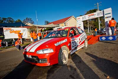 22;22-June-2008;ARC;Australia;Australian-Rally-Championship;Imbil;Mitsubishi-Mirage;Molly-Taylor;QLD;Queensland;Sunshine-Coast;Toni-Feaver;afternoon;auto;motorsport;official-finish;podium;racing;wide-angle