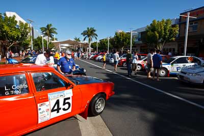 45;14-November-2008;ARC;Australia;Australian-Rally-Championship;Coffs-Coast;Coffs-Harbour;Datsun-180B;Gordon-Trigg;Lindsay-Collits;NSW;NSW-Rally-Championship;NSWRC;New-South-Wales;auto;ceremonial-start;media-day;motorsport;racing;wide-angle