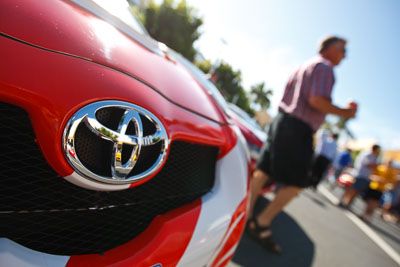 14-November-2008;ARC;Australia;Australian-Rally-Championship;Coffs-Coast;Coffs-Harbour;NSW;New-South-Wales;Toyota;auto;badge;ceremonial-start;close‒up;detail;logo;media-day;motorsport;racing;wide-angle