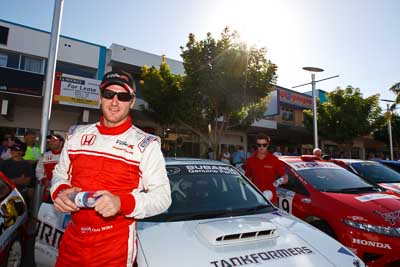 14-November-2008;ARC;Australia;Australian-Rally-Championship;Coffs-Coast;Coffs-Harbour;Guy-Wilks;NSW;New-South-Wales;auto;ceremonial-start;media-day;motorsport;portrait;racing;sun;wide-angle