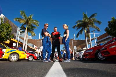 14-November-2008;ARC;Arnold-Sluce;Australia;Australian-Rally-Championship;Coffs-Coast;Coffs-Harbour;NSW;New-South-Wales;Rebecca-Smart;Ryan-Smart;Topshot;atmosphere;auto;ceremonial-start;media-day;motorsport;portrait;racing;sky;town;wide-angle