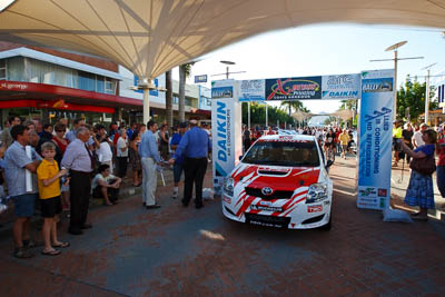 1;14-November-2008;ARC;Australia;Australian-Rally-Championship;Coffs-Coast;Coffs-Harbour;NSW;New-South-Wales;Simon-Evans;Sue-Evans;Team-TRD;Toyota-TRD-Corolla-S2000;auto;ceremonial-start;media-day;motorsport;racing;wide-angle