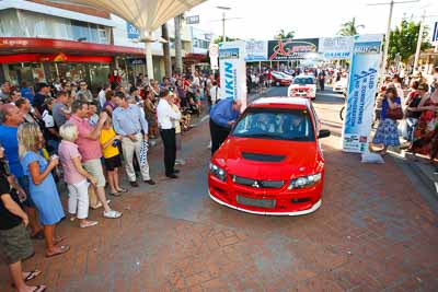 6;14-November-2008;ARC;Australia;Australian-Rally-Championship;Chris-Randell;Coffs-Coast;Coffs-Harbour;Evo-9;Mitsubishi-Lancer;Mitsubishi-Lancer-Evolution-IX;NSW;New-South-Wales;Spencer-Lowndes;auto;ceremonial-start;media-day;motorsport;racing;wide-angle