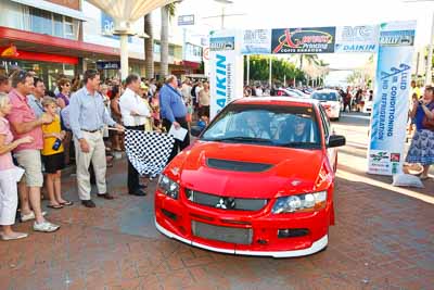 6;14-November-2008;ARC;Australia;Australian-Rally-Championship;Chris-Randell;Coffs-Coast;Coffs-Harbour;Evo-9;Mitsubishi-Lancer;Mitsubishi-Lancer-Evolution-IX;NSW;New-South-Wales;Spencer-Lowndes;auto;ceremonial-start;media-day;motorsport;racing;wide-angle