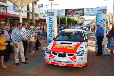 4;14-November-2008;ARC;Australia;Australian-Rally-Championship;Coffs-Coast;Coffs-Harbour;David-Green;Michael-Guest;NSW;New-South-Wales;Subaru-Impreza-WRX-STI;auto;ceremonial-start;media-day;motorsport;racing;wide-angle