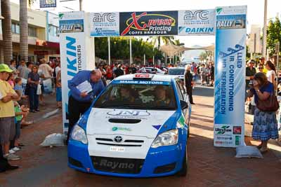 7;14-November-2008;ARC;Australia;Australian-Rally-Championship;Coffs-Coast;Coffs-Harbour;Glen-Raymond;Matt-Raymond;NSW;New-South-Wales;Toyota-Corolla-Sportivo;auto;ceremonial-start;media-day;motorsport;racing;wide-angle