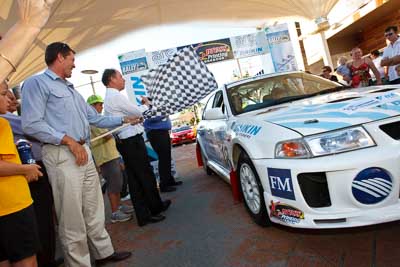 18;14-November-2008;ARC;Australia;Australian-Rally-Championship;Ben-Atkinson;Coffs-Coast;Coffs-Harbour;Evo-5;Mitsubishi-Lancer;Mitsubishi-Lancer-Evolution-V;NSW;NSW-Rally-Championship;NSWRC;Nathan-Quinn;New-South-Wales;auto;ceremonial-start;media-day;motorsport;racing;wide-angle