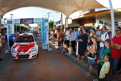 23;14-November-2008;ARC;Anne-Gigney;Australia;Australian-Rally-Championship;Coffs-Coast;Coffs-Harbour;NSW;New-South-Wales;Paul-Gover;Toyota-Corolla-Sportivo;auto;ceremonial-start;fisheye;media-day;motorsport;racing