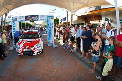 23;14-November-2008;ARC;Anne-Gigney;Australia;Australian-Rally-Championship;Coffs-Coast;Coffs-Harbour;NSW;New-South-Wales;Paul-Gover;Toyota-Corolla-Sportivo;auto;ceremonial-start;fisheye;media-day;motorsport;racing