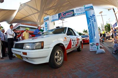 31;14-November-2008;ARC;Australia;Australian-Rally-Championship;Ben-Cullen;Coffs-Coast;Coffs-Harbour;Matthew-Cullen;NSW;NSW-Rally-Championship;NSWRC;New-South-Wales;Toyota-Corolla-Levin;auto;ceremonial-start;fisheye;media-day;motorsport;racing