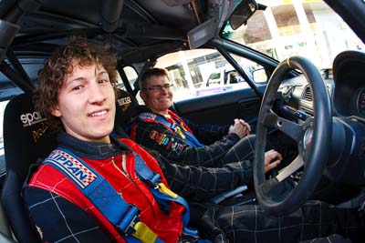 38;14-November-2008;ARC;Arnold-Sluce;Australia;Australian-Rally-Championship;Cameron-Sluce;Coffs-Coast;Coffs-Harbour;NSW;NSW-Rally-Championship;NSWRC;New-South-Wales;Subaru-Impreza-RS;auto;ceremonial-start;fisheye;media-day;motorsport;portrait;racing