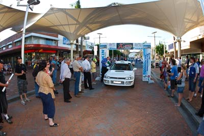 41;14-November-2008;ARC;Australia;Australian-Rally-Championship;Coffs-Coast;Coffs-Harbour;NSW;NSW-Rally-Championship;NSWRC;New-South-Wales;Nigel-Bland;Steve-Mitchell;Subaru-Impreza-WRX;auto;ceremonial-start;fisheye;media-day;motorsport;racing