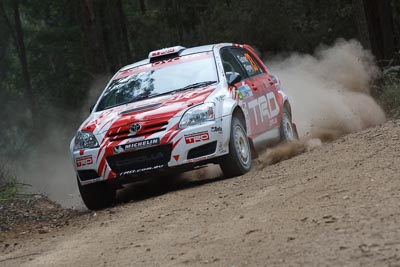 23;15-November-2008;ARC;Anne-Gigney;Australia;Australian-Rally-Championship;Coffs-Coast;Coffs-Harbour;NSW;New-South-Wales;Paul-Gover;Toyota-Corolla-Sportivo;auto;motorsport;racing;special-stage;telephoto