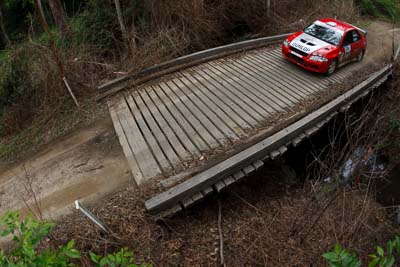 21;15-November-2008;ARC;Australia;Australian-Rally-Championship;Coffs-Coast;Coffs-Harbour;Dennis-Dunlop;Evo-7;Jacqueline-Dunlop;Mitsubishi-Lancer;Mitsubishi-Lancer-Evolution-VII;NSW;New-South-Wales;auto;bridge;fisheye;motorsport;racing;special-stage