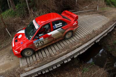 29;15-November-2008;ARC;Australia;Australian-Rally-Championship;Coffs-Coast;Coffs-Harbour;Evo-6;Margot-Knowles;Mitsubishi-Lancer;Mitsubishi-Lancer-Evolution-VI;NSW;New-South-Wales;Simon-Knowles;auto;bridge;fisheye;motorsport;racing;special-stage