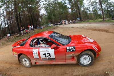 13;16-November-2008;ARC;Australia;Australian-Rally-Championship;Barry-Kirk;Coffs-Coast;Coffs-Harbour;Mazda-RX‒7;NSW;Naomi-Tillett;New-South-Wales;auto;fisheye;motorsport;racing;special-stage