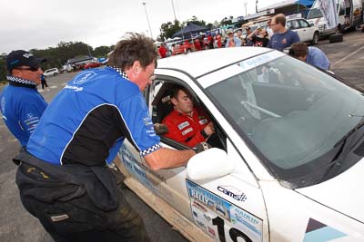 18;16-November-2008;ARC;Australia;Australian-Rally-Championship;Ben-Atkinson;Coffs-Coast;Coffs-Harbour;Evo-5;Mitsubishi-Lancer;Mitsubishi-Lancer-Evolution-V;NSW;NSW-Rally-Championship;NSWRC;Nathan-Quinn;New-South-Wales;auto;crew;mechanics;motorsport;racing;service;service-centre;service-park;team;wide-angle