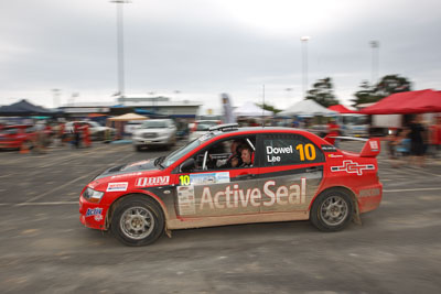 10;16-November-2008;ARC;Australia;Australian-Rally-Championship;Coffs-Coast;Coffs-Harbour;Evo-9;Justin-Dowel;Matt-Lee;Mitsubishi-Lancer;Mitsubishi-Lancer-Evolution-IX;NSW;New-South-Wales;auto;motorsport;movement;racing;service-centre;service-park;speed;wide-angle