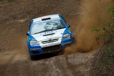 7;16-November-2008;ARC;Australia;Australian-Rally-Championship;Coffs-Coast;Coffs-Harbour;Glen-Raymond;Matt-Raymond;NSW;New-South-Wales;Toyota-Corolla-Sportivo;auto;dirt;motorsport;mud;racing;rain;special-stage;splash;super-telephoto;water