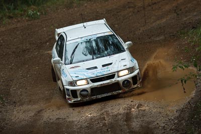 18;16-November-2008;ARC;Australia;Australian-Rally-Championship;Ben-Atkinson;Coffs-Coast;Coffs-Harbour;Evo-5;Mitsubishi-Lancer;Mitsubishi-Lancer-Evolution-V;NSW;NSW-Rally-Championship;NSWRC;Nathan-Quinn;New-South-Wales;auto;dirt;motorsport;mud;racing;rain;special-stage;splash;super-telephoto;water