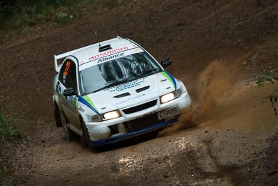 22;16-November-2008;ARC;Australia;Australian-Rally-Championship;Coffs-Coast;Coffs-Harbour;Evo-6;Mitsubishi-Lancer;Mitsubishi-Lancer-Evolution-VI;NSW;New-South-Wales;Rebecca-Smart;Ryan-Smart;auto;dirt;motorsport;mud;racing;rain;special-stage;splash;super-telephoto;water