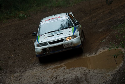 16;16-November-2008;ARC;Australia;Australian-Rally-Championship;Bruce-Fullerton;Coffs-Coast;Coffs-Harbour;Evo-6;Hugh-Reardon‒Smith;Mitsubishi-Lancer;Mitsubishi-Lancer-Evolution-VI;NSW;New-South-Wales;auto;dirt;motorsport;mud;racing;rain;special-stage;splash;super-telephoto;water