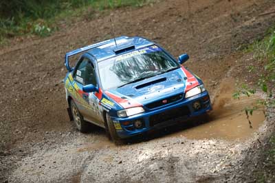 26;16-November-2008;ARC;Australia;Australian-Rally-Championship;Coffs-Coast;Coffs-Harbour;Leigh-Gotch;NSW;New-South-Wales;Rodger-Pedersen;Subaru-Impreza-WRX-STI;auto;dirt;motorsport;mud;racing;rain;special-stage;splash;super-telephoto;water