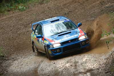 26;16-November-2008;ARC;Australia;Australian-Rally-Championship;Coffs-Coast;Coffs-Harbour;Leigh-Gotch;NSW;New-South-Wales;Rodger-Pedersen;Subaru-Impreza-WRX-STI;auto;dirt;motorsport;mud;racing;rain;special-stage;splash;super-telephoto;water