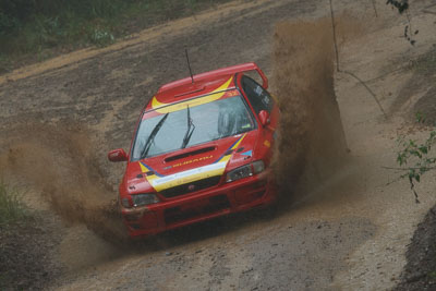 32;16-November-2008;ARC;Andrew-Houghton;Australia;Australian-Rally-Championship;Coffs-Coast;Coffs-Harbour;NSW;New-South-Wales;Richard-Houghton;Subaru-Impreza-WRX-STI;auto;dirt;motorsport;mud;racing;rain;special-stage;splash;super-telephoto;water