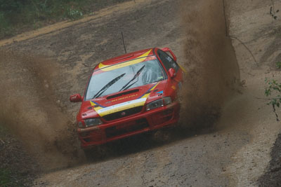 32;16-November-2008;ARC;Andrew-Houghton;Australia;Australian-Rally-Championship;Coffs-Coast;Coffs-Harbour;NSW;New-South-Wales;Richard-Houghton;Subaru-Impreza-WRX-STI;auto;dirt;motorsport;mud;racing;rain;special-stage;splash;super-telephoto;water