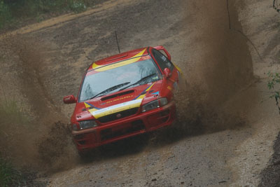 32;16-November-2008;ARC;Andrew-Houghton;Australia;Australian-Rally-Championship;Coffs-Coast;Coffs-Harbour;NSW;New-South-Wales;Richard-Houghton;Subaru-Impreza-WRX-STI;auto;dirt;motorsport;mud;racing;rain;special-stage;splash;super-telephoto;water