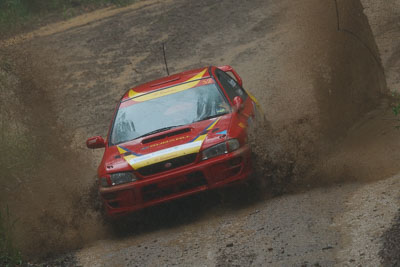 32;16-November-2008;ARC;Andrew-Houghton;Australia;Australian-Rally-Championship;Coffs-Coast;Coffs-Harbour;NSW;New-South-Wales;Richard-Houghton;Subaru-Impreza-WRX-STI;auto;dirt;motorsport;mud;racing;rain;special-stage;splash;super-telephoto;water