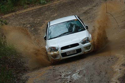 38;16-November-2008;ARC;Arnold-Sluce;Australia;Australian-Rally-Championship;Cameron-Sluce;Coffs-Coast;Coffs-Harbour;NSW;NSW-Rally-Championship;NSWRC;New-South-Wales;Subaru-Impreza-RS;auto;dirt;motorsport;mud;racing;rain;special-stage;splash;super-telephoto;water