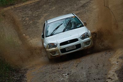 38;16-November-2008;ARC;Arnold-Sluce;Australia;Australian-Rally-Championship;Cameron-Sluce;Coffs-Coast;Coffs-Harbour;NSW;NSW-Rally-Championship;NSWRC;New-South-Wales;Subaru-Impreza-RS;auto;dirt;motorsport;mud;racing;rain;special-stage;splash;super-telephoto;water