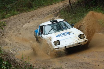 53;16-November-2008;ARC;All-Comers;Australia;Australian-Rally-Championship;Coffs-Coast;Coffs-Harbour;Matthew-Love;Mazda-RX‒7;NSW;New-South-Wales;Scott-Keys;auto;dirt;motorsport;mud;racing;rain;special-stage;splash;telephoto;water