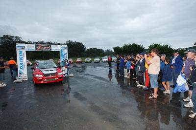 17;16-November-2008;ARC;Australia;Australian-Rally-Championship;Coffs-Coast;Coffs-Harbour;Evo-7;Helen-Cheers;Michael-Boaden;Mitsubishi-Lancer;Mitsubishi-Lancer-Evolution-VII;NSW;New-South-Wales;auto;celebration;motorsport;podium;racing;wide-angle