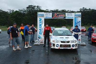 18;16-November-2008;ARC;Australia;Australian-Rally-Championship;Ben-Atkinson;Coffs-Coast;Coffs-Harbour;Evo-5;Mitsubishi-Lancer;Mitsubishi-Lancer-Evolution-V;NSW;NSW-Rally-Championship;NSWRC;Nathan-Quinn;New-South-Wales;auto;celebration;motorsport;podium;racing;wide-angle