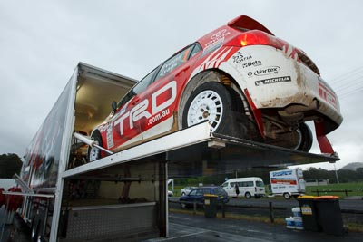 1;16-November-2008;ARC;Australia;Australian-Rally-Championship;Coffs-Coast;Coffs-Harbour;NSW;New-South-Wales;Simon-Evans;Sue-Evans;Team-TRD;Toyota-TRD-Corolla-S2000;auto;motorsport;racing;transporter;wide-angle