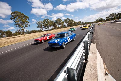 1;8;8-March-2009;Australia;Bob-Sudall;Bruce-Dummett;Group-N;Historic-Touring-Cars;Holden-Torana-GTR-XU‒1;Mazda-RX‒2;Morgan-Park-Raceway;QLD;Queensland;Warwick;auto;classic;clouds;motorsport;racing;sky;vintage;wide-angle