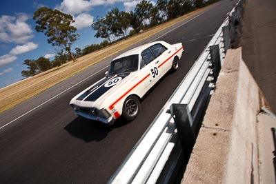 50;8-March-2009;Australia;Ford-Falcon-GTHO;Graeme-Wakefield;Group-N;Historic-Touring-Cars;Morgan-Park-Raceway;QLD;Queensland;Warwick;auto;classic;clouds;motorsport;racing;sky;vintage;wide-angle