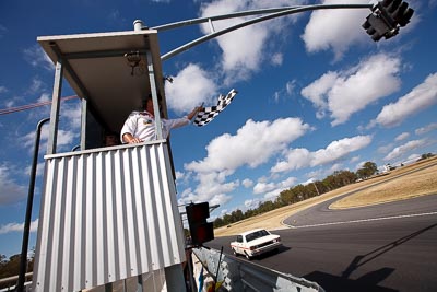 50;8-March-2009;Australia;Ford-Falcon-GTHO;Graeme-Wakefield;Group-N;Historic-Touring-Cars;Morgan-Park-Raceway;QLD;Queensland;Warwick;auto;classic;clouds;motorsport;racing;sky;vintage;wide-angle